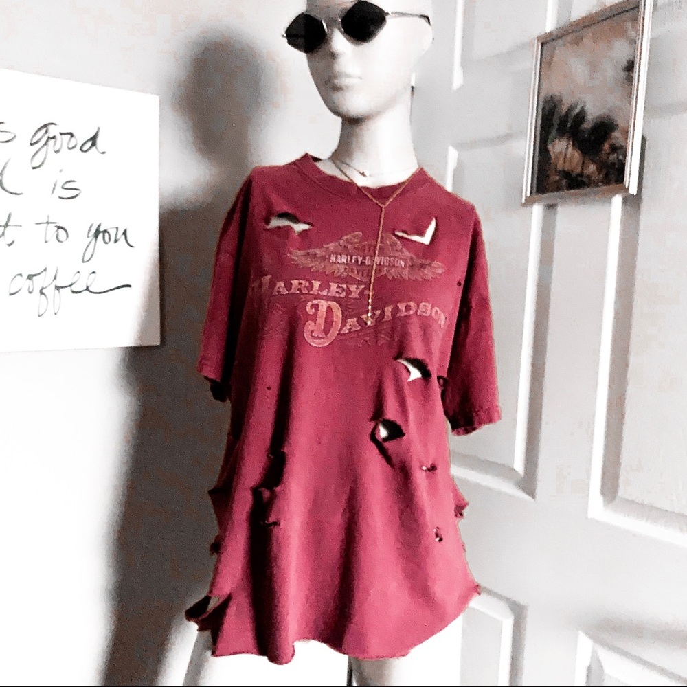 Harley-Davidson Red Distressed Women's Top